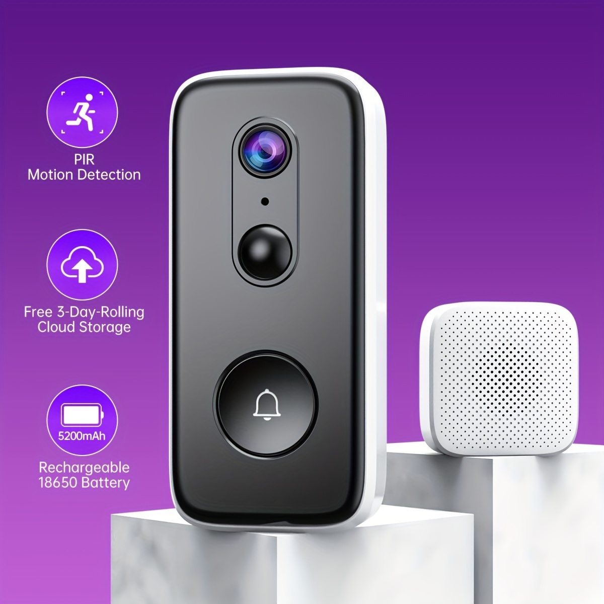 

Doorbell Camera Wireless, 3mp Ultra Hd Security Camera, No Monthly Fee, 2.4ghz Wifi Video Doorbell With Chime, Battery Powered, 2-way Talk Video Doorbell, Support Local And Cloud Storage