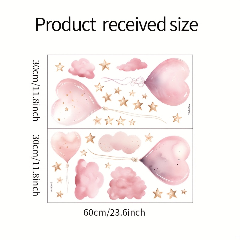 1 Set Of 2pcs, Heart Balloon , Removable Waterproof Pvc Stickers, Suitable For Living Room, Bedroom, Door, Home Decoration, Wall Decoration, 11.8*23.6 Inches*2pcs