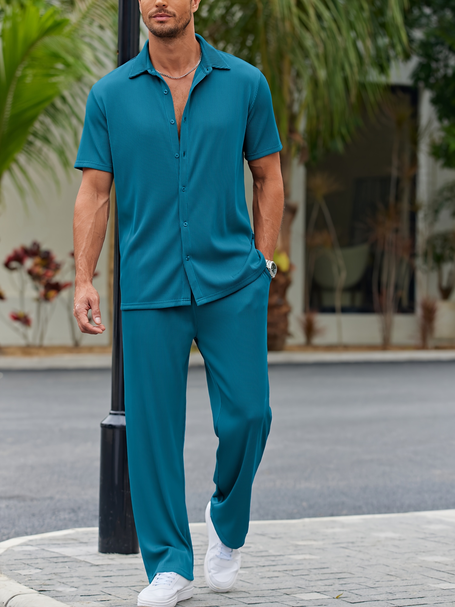 men's outfit casual short sleeve button shirt beach summer
