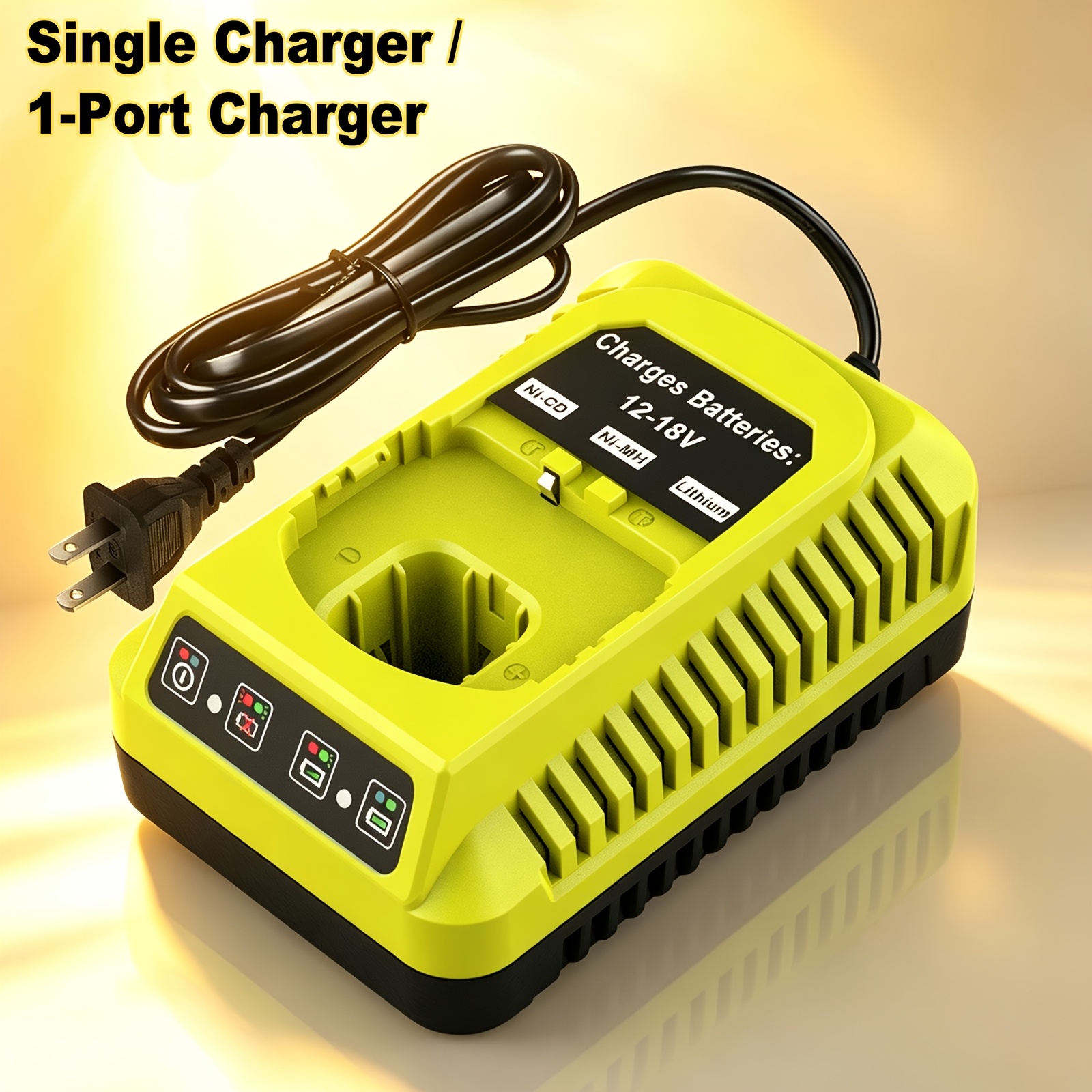 TEMU Chargeur Rapide 18V P117 pour Batterie Ryobi 18V, Remplacement pour Batterie Li-ion NiCd NiMH, Compatible avec P108 P189 P197 P105 P107