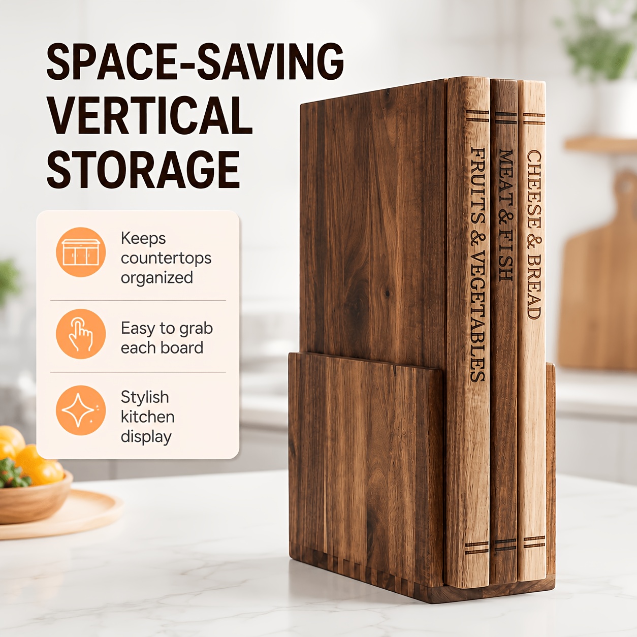 TEMU Wooden Cutting Boards For Kitchen, 3pcs Acacia Wood Cutting Board Set With Stand, Cutting Board That Looks Like Books For Vegetables, Cheese,