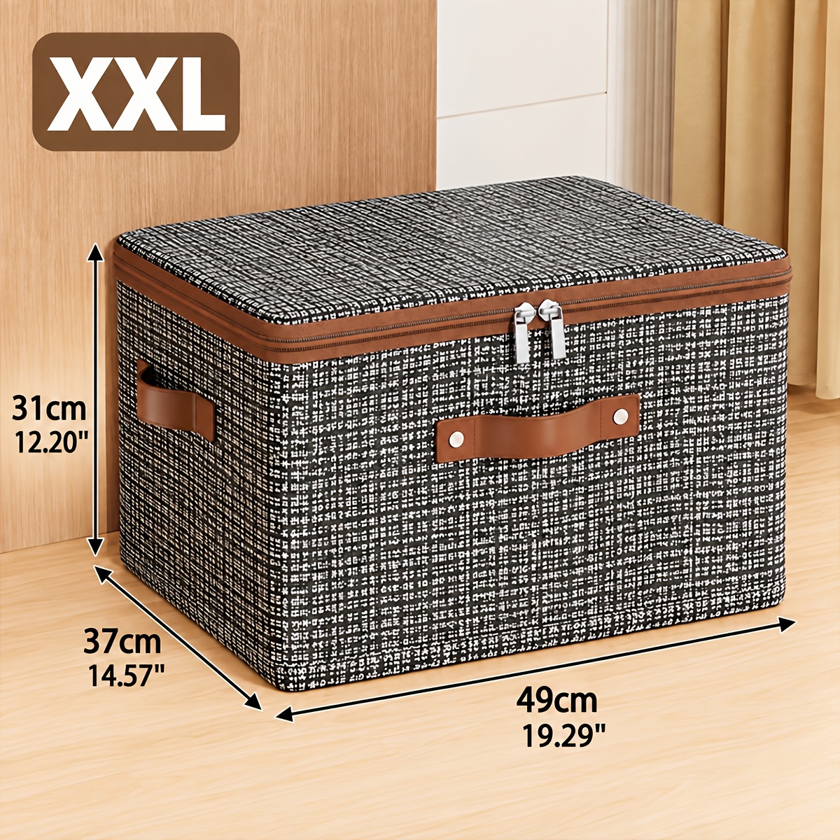 TEMU 1 pièce Boîte de rangement pliable en tissu de grande capacité avec couvercle et poignées renforcées, organisateur de placard à fermeture éclair