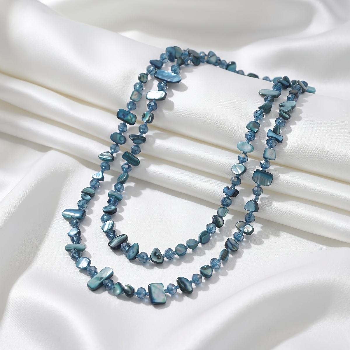 TEMU Collar largo de 1 pieza con cuentas de de piedra y concha irregulares, adecuado para vacaciones, ocio y viajes, con aleatoria