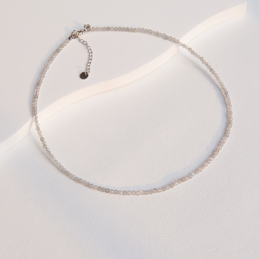 1pc Natural Stone Semi Precious Rhinestone 3mm Beaded Ultra Fine Minimalist Niche Temperament Clavicle Chain For Women
