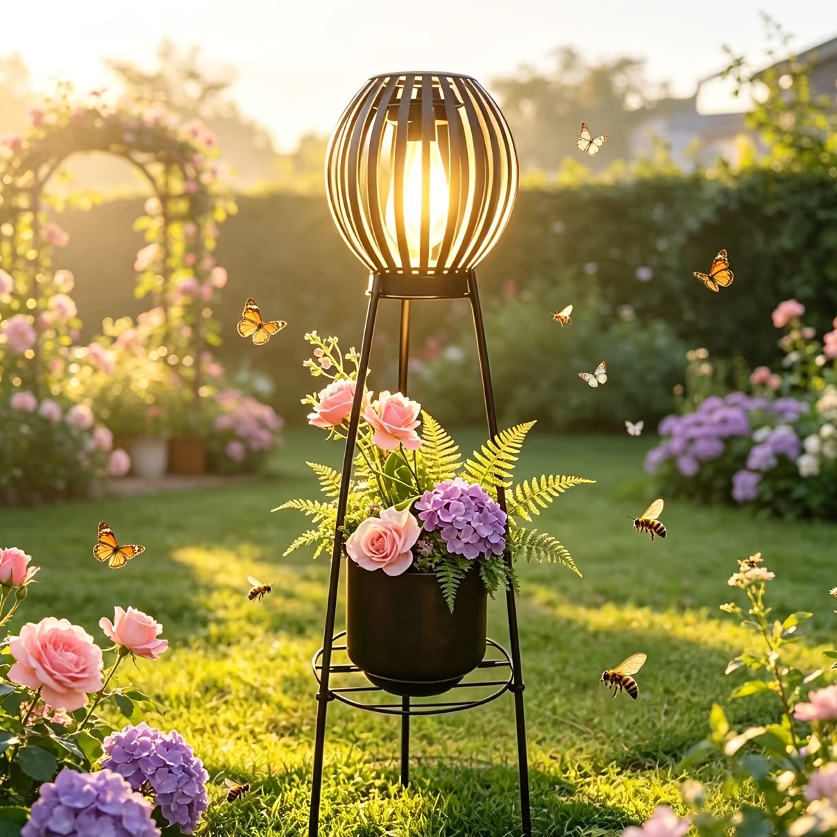 TEMU Wrought-iron Garden Solar-powered Tripod Lamp, Featuring A Vintage Filament Glow; , 1 Lamp; Sturdy Support Suitable For A Of Settings
