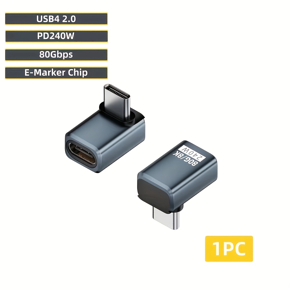 Adapter 80gbps 8k@60hz Transmission Converter Usb 4.0 Straight Angle Pd 240w 5a Usb-c To Type C Charging Adapter With Support For Macbook, Pc, Tablet, And Thunderbolt 3/4