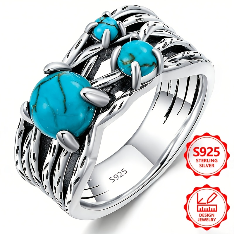 Image of 1 S925 Silver Ring Set With 8 Carats Of Synthetic Turquoise, Luxurious Yet Easy, Fashionable And Elegant, Suitable For Daily Wear. A Gift For Or A Festive Present