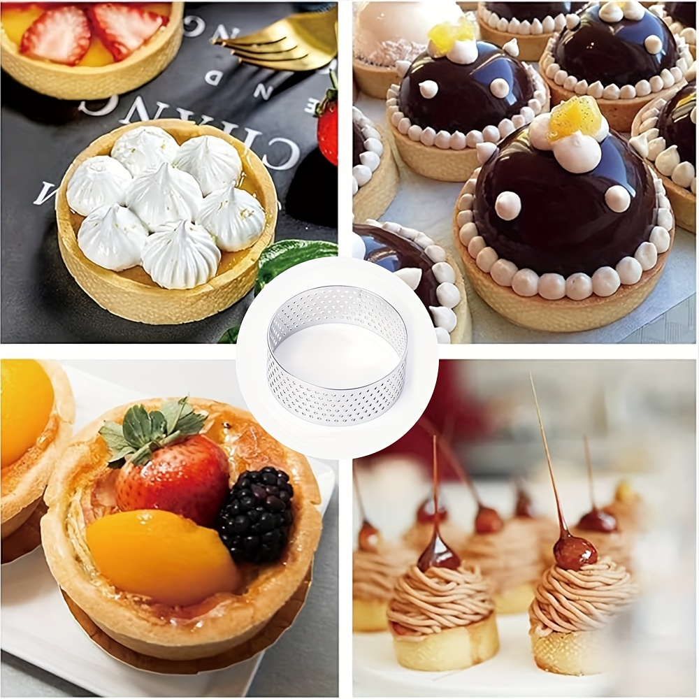 

6pcs/12pcs Stainless Steel Round Tart Rings Set - Perforated Mousses & Dessert Circles, , Fruit Tart Molds, French Baking Tools For Christmas, Easter, Thanksgiving