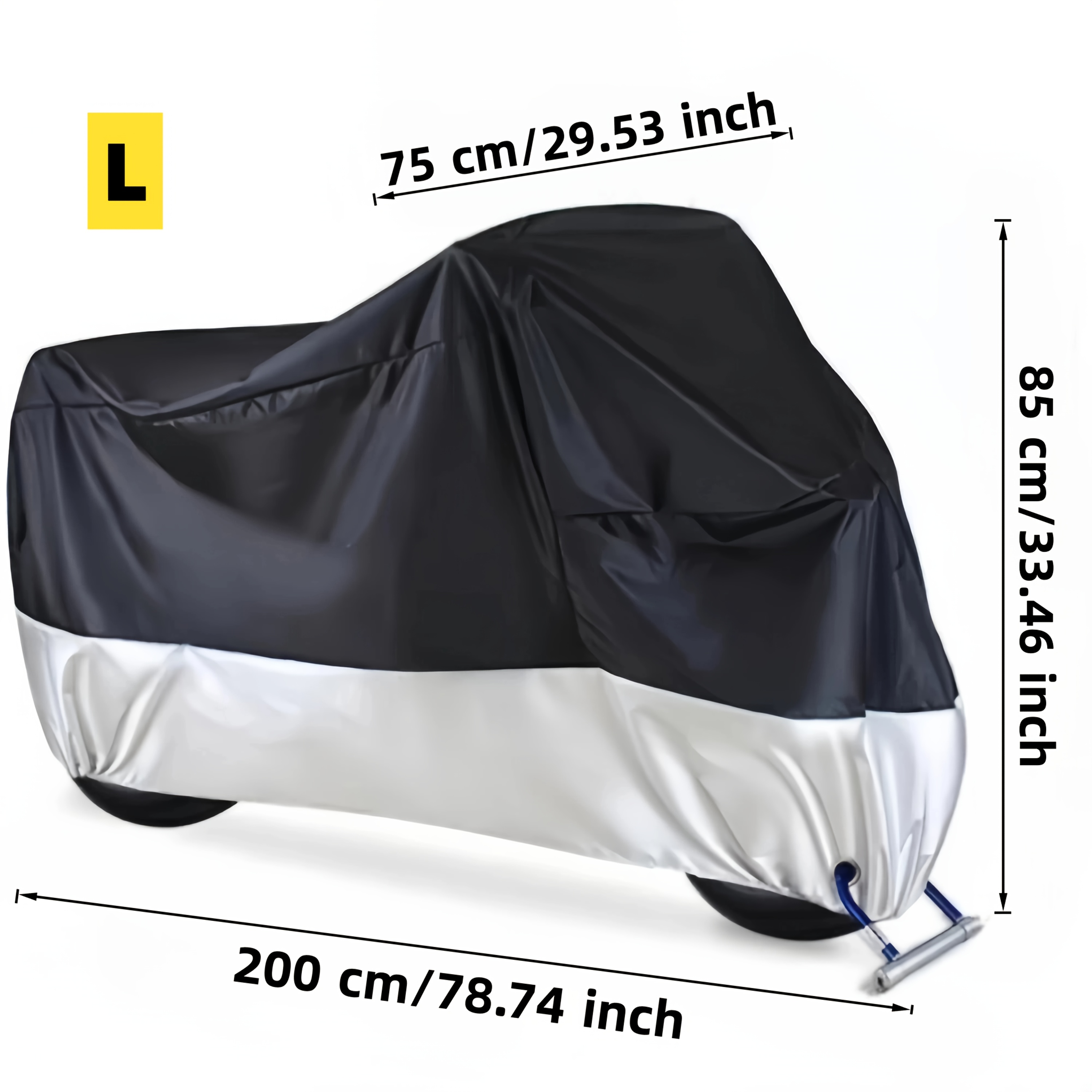 TEMU Motorcycle Cover, Uv-resistant, 190t Fabric, Black & Silvery, With Anti-theft Lock Holes And Storage Bag, Ideal For Outdoor Motorcycle/bike