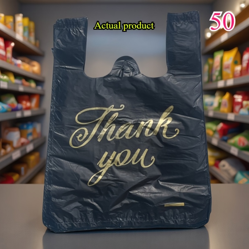 TEMU 50pcs Sac de courses base noire avec lettre dorée , sac de produit créatif, sac de courses de supermarché, sac à , créatif, petit sac d'épicerie