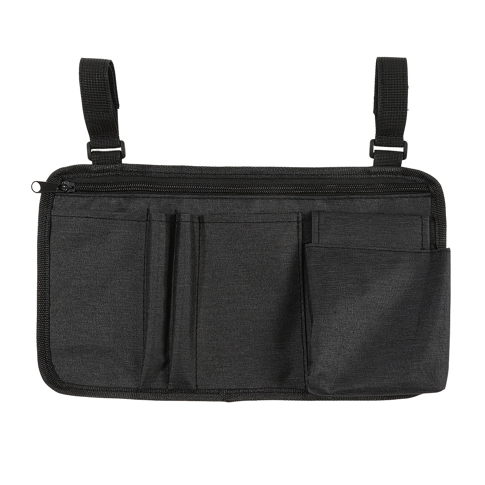 TEMU 1pc Oxford Cloth Material Wheelchair Storage Bag, Makeup Brush Storage Bag, Barber Storage Side Bag, Multi-pocket With Fixing And Zipper Closure