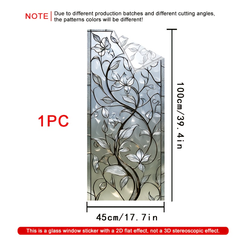 TEMU Autocollant de Fenêtre 2D Plat, 1 Pièce, Design Élégance Florale et - Film d'Intimité pour Vitres en PVC Réutilisable Adhésif & Protection