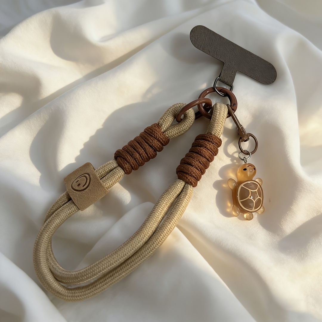 TEMU 1pc Turtle Pendant Solid Color Nylon Phone Lanyard/wrist Strap, Suitable For Various Phone Cases, Prevents Loss And Theft, With Clasp, Cute
