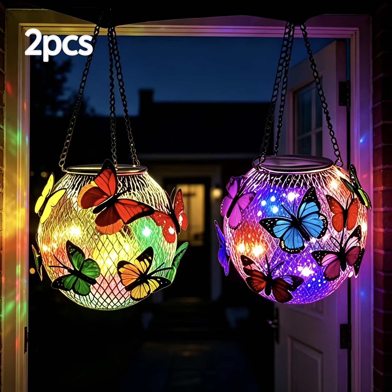 TEMU 2pcs Set Outdoor Solar Decorative Hanging Net Lights. Beautiful Butterflies Are . Includes 300ml With Colored/warm , Light Sensor, Party .