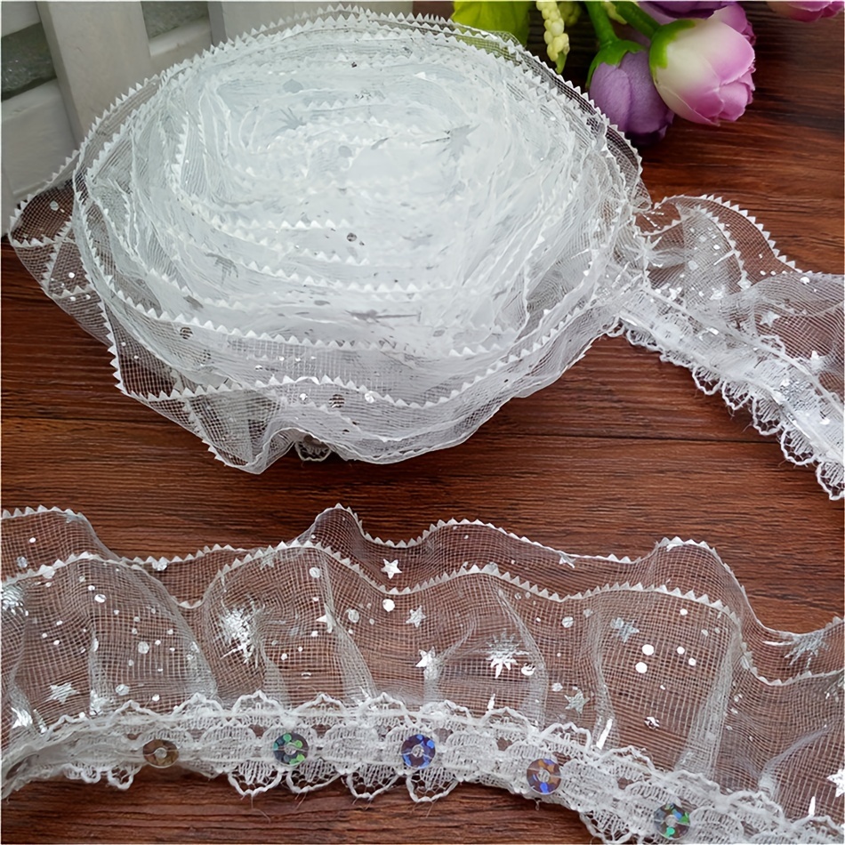 3-layer Golden/silvery Flower Stars Lace Gathered Pleated Sequined Trim Diy