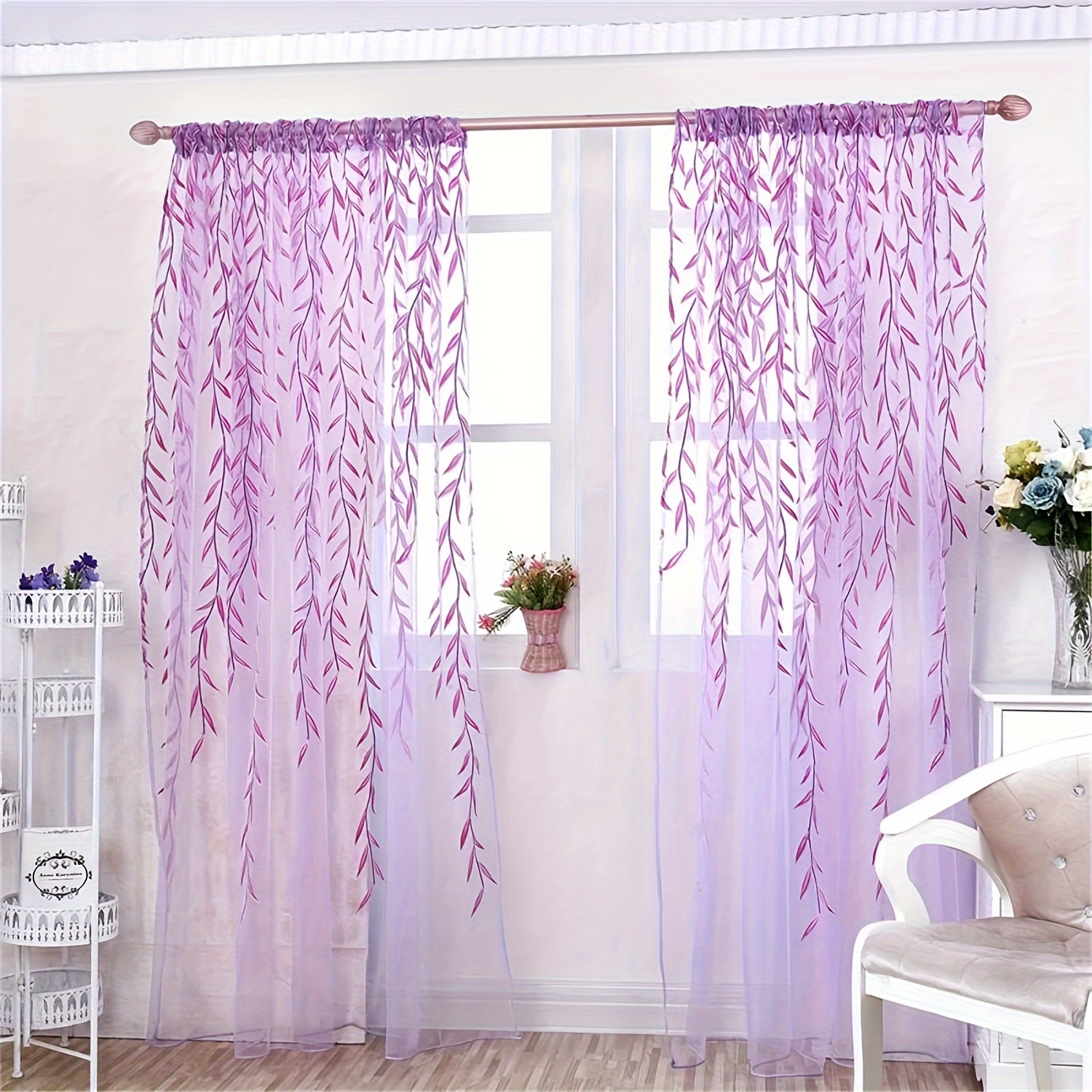 

Cool Pastoral Floral Window Curtains Print Scarf Sheer Curtain Panel 2pc