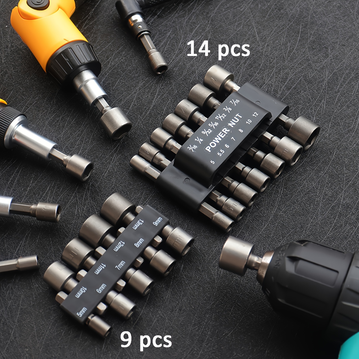 

9pcs/14pcs Alloy Steel Nut Driver & Drill Bit Set With Socket Adapter - Industrial Tools