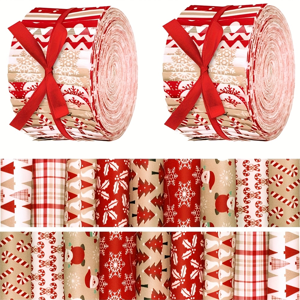 TEMU 40 Hot Chocolate Christmas Sewing Cloth Jelly Cloth Square Stitching Roll 2.56 "pre-cut Red And White Snowflake Cloth Strips, Suitable For
