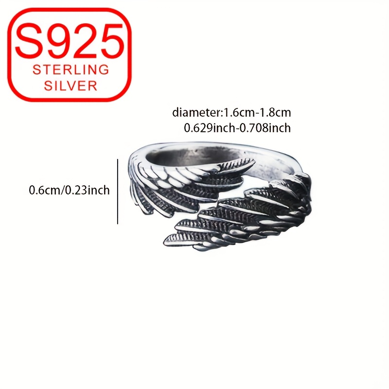 Vintage Inspired Adjustable Feather Wing Open Ring in 925 Silver