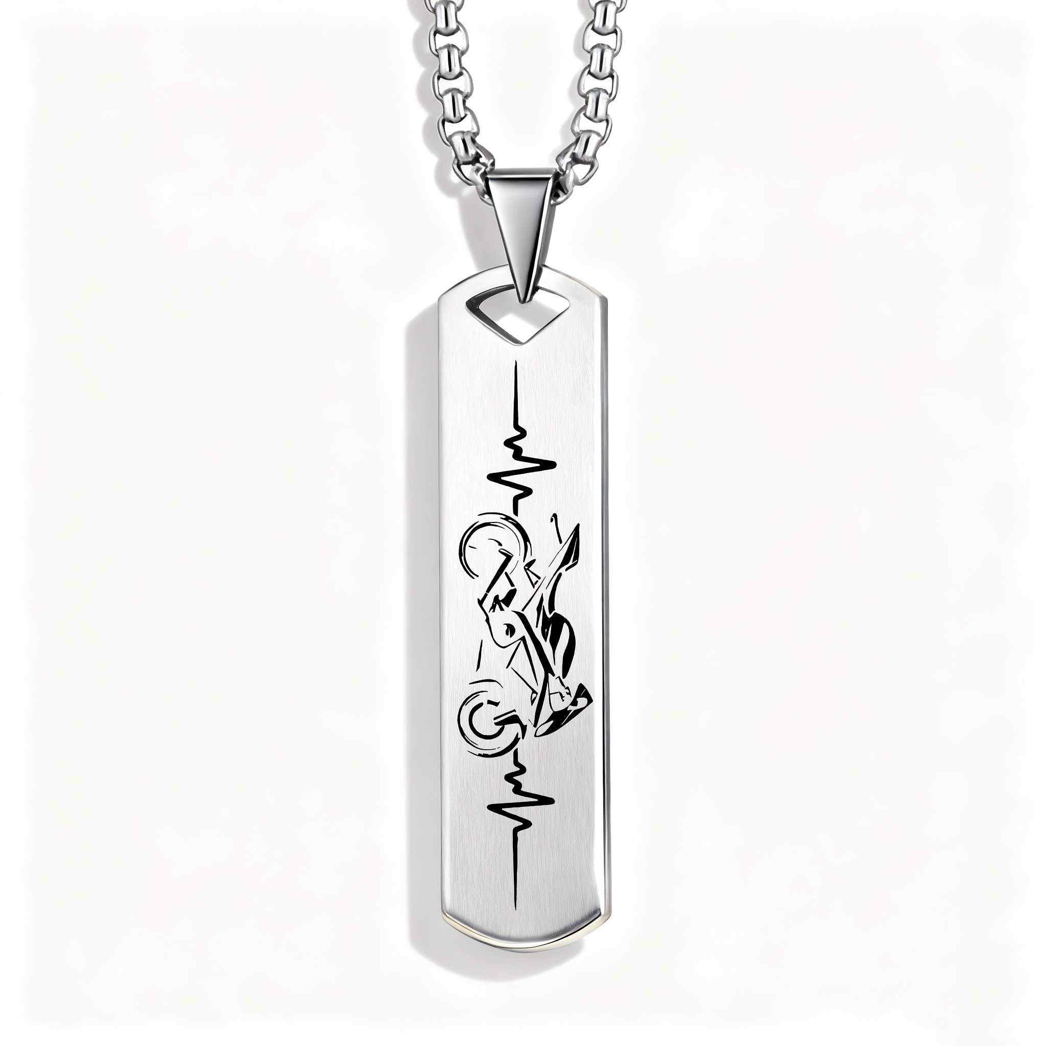 TEMU A Necklace Designed For Motorcycle Enthusiasts Featuring A Heartbeat Frequency, Made Of Stylish 201 Stainless Steel Pendant—an Ideal Gift For