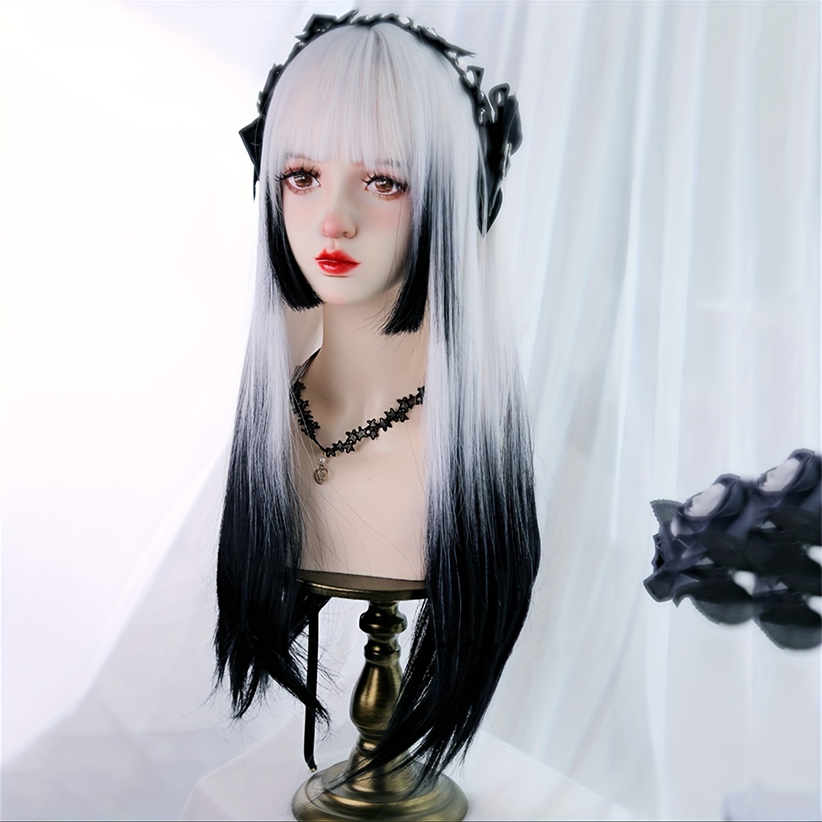 White Gradient Black Anime Cosplay Wig Heat Resistant Temu