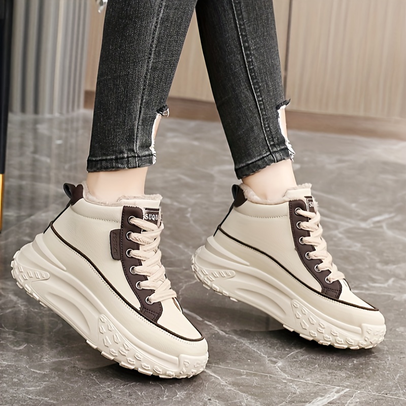 

Women's Fashionable Color- Fleece-lined Casual Sneakers - Lace-up, Low-top, Non-slip , Comfortable & Warm For All , Women' Walking Shoes