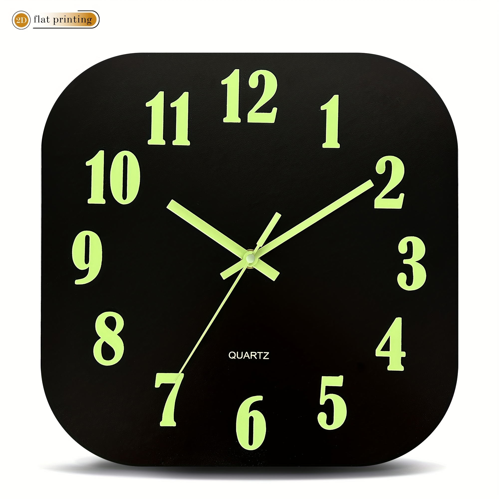 TEMU Modern Minimalist Black Wooden Luminous Wall Clock - 30cm Square Silent Clock, Battery-operated Quartz Movement, Suitable For Decorating Living