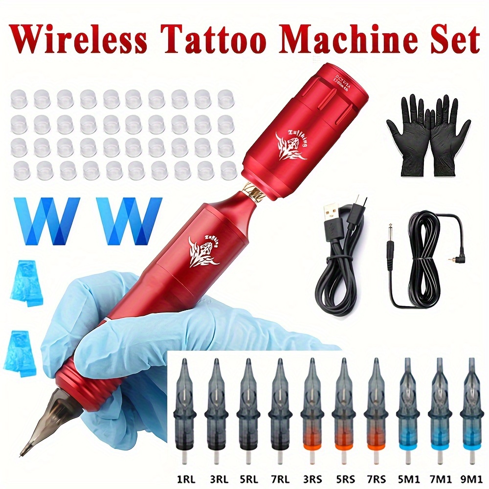 Tattoo Kit Rotary Tattoo Machine Kit for Beginners Cartridge Tattoo Machine  20 Color Inks Power Supply Tattoo Pen Kit Red