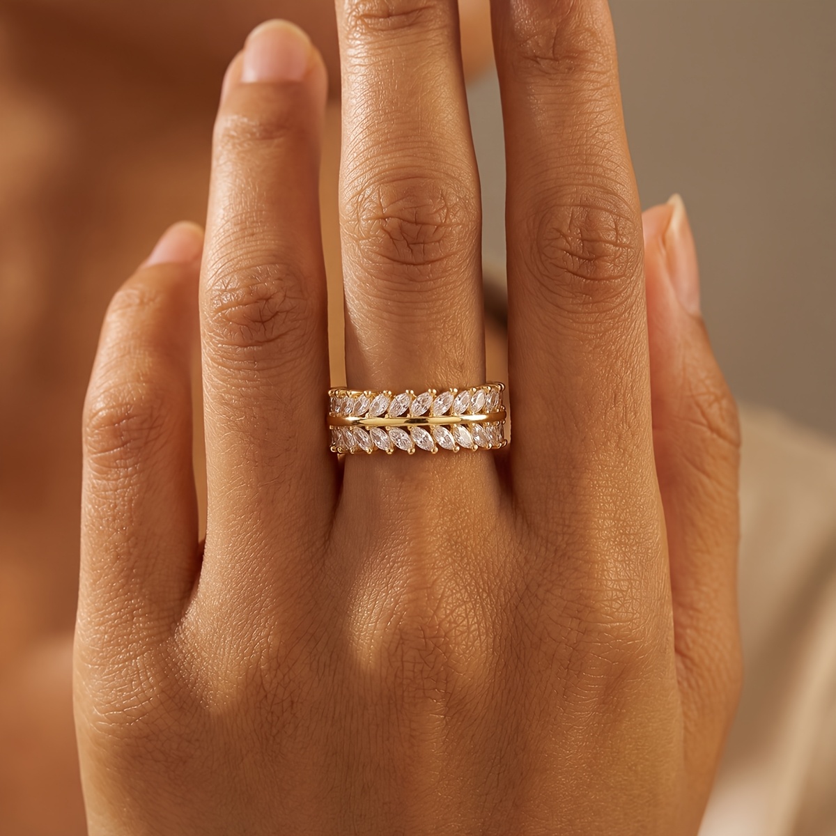 Women's Stylish Willow Leaf Ring, Stackable Design