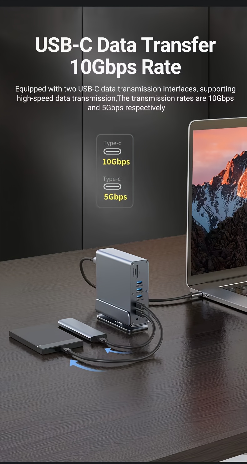 Triple Display Video Docking Station 15-in-1, MST Port, HD 4K 60Hz, DP 3-Screen Extension, USB 3.2 10G, USB C 15-in-1 Hub, SD, TF, Audio, Gigabit Ethernet