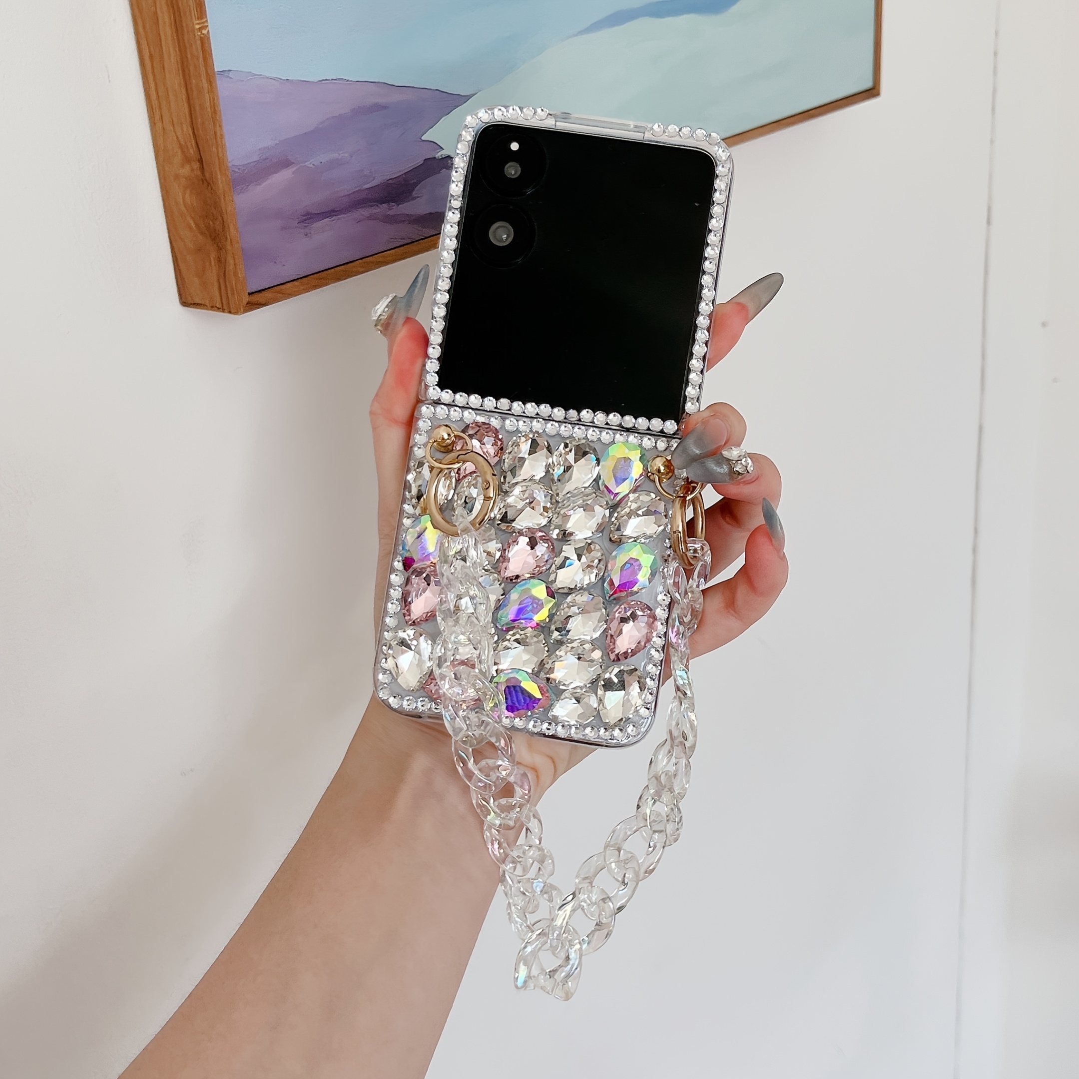 luxurious diamond studded foldable phone case suitable for samsung for galaxy z flip 3 for galaxy z flip 4 and for galaxy z flip 5 a high end fashion phone case for Product details 5