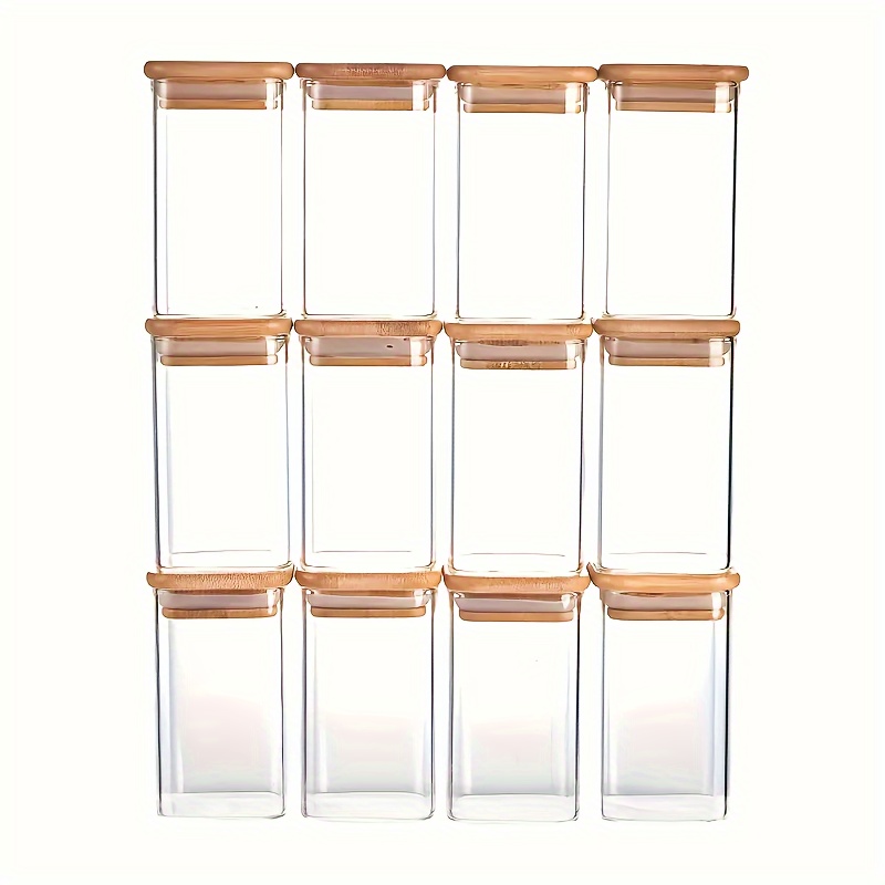 12pcs square glass spice jars set airtight waterproof heat resistant containers with bamboo lids for salt pepper sugar storage   labels marker for easy organization and identification details 4