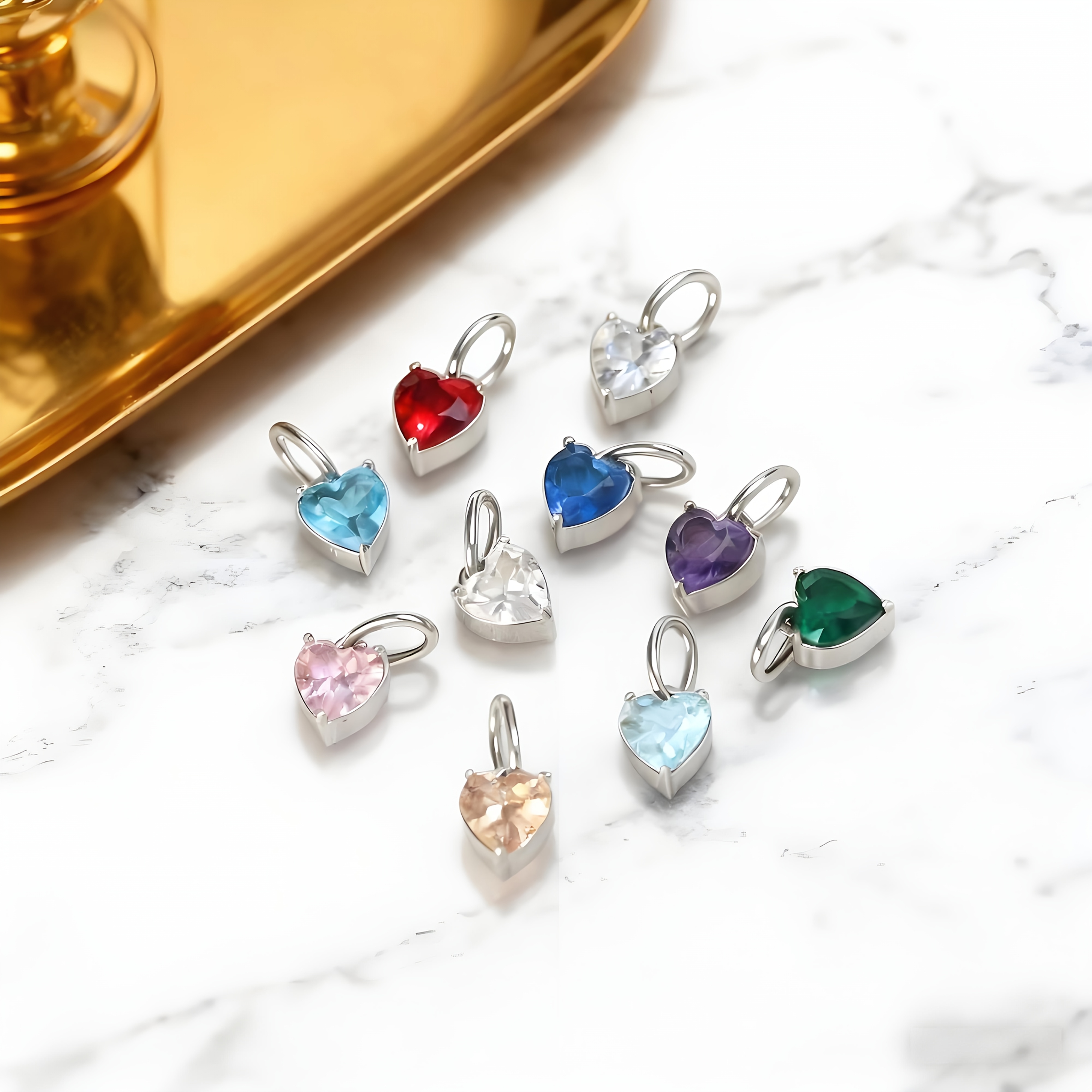 12pcs Elegant Stainless Steel Heart Synthetic Zirconia Pendants for DIY