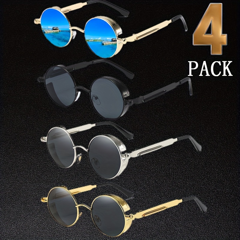 

Vintage Round Glasses 4 Pack - Yi Yan Full Rim Fashion Glasses With Polycarbonate Lenses & Copper Alloy Frame, Ideal For Climbing, Fishing & Running, Includes Cloth