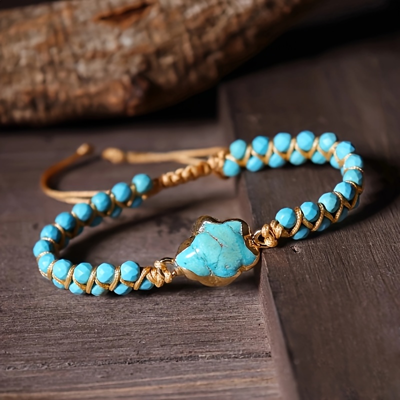 vintage boho turquoise stone bracelet natural gemstone Temu Oman