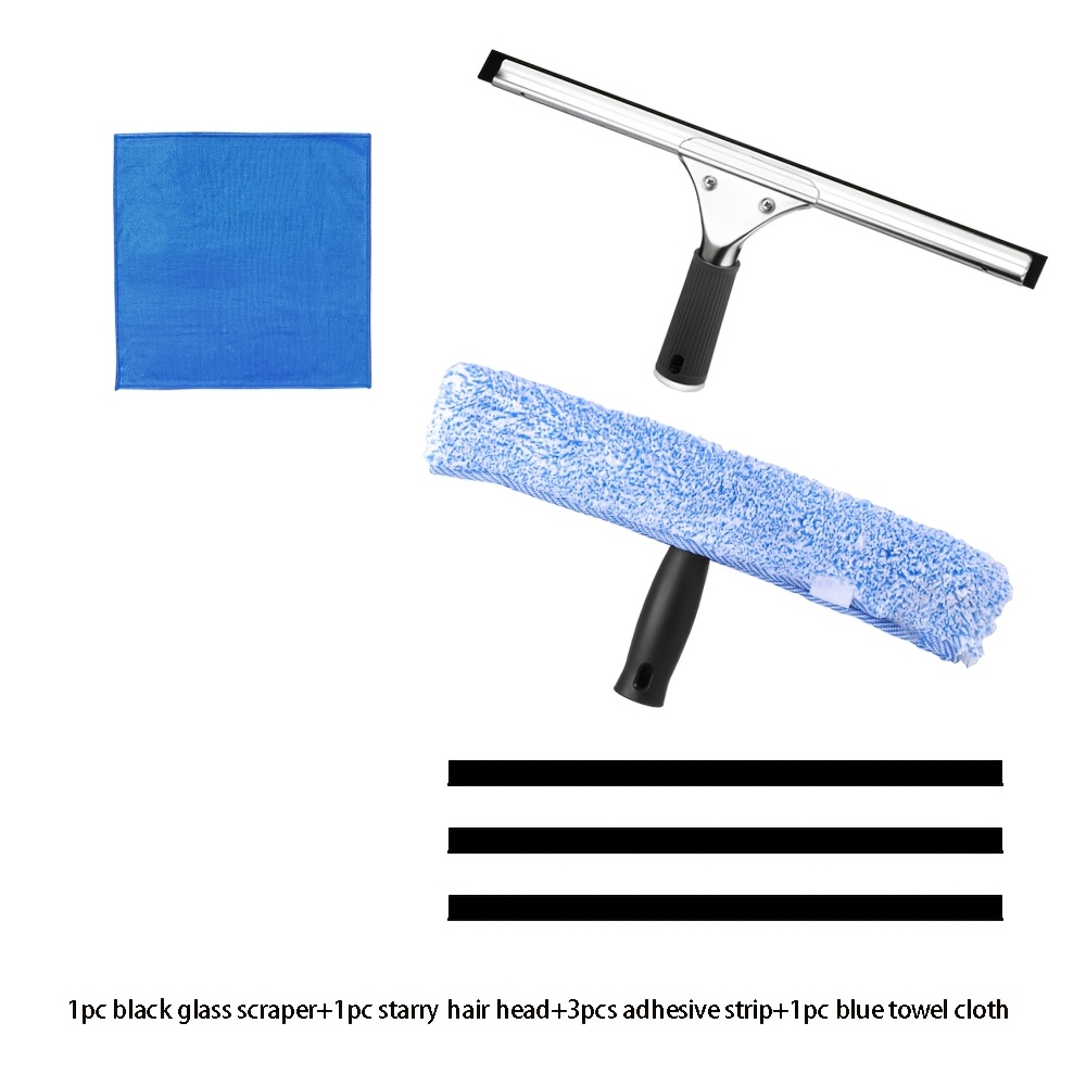 TEMU 6pcs Streak-free Window Cleaning Tool With Squeegee & Cloths - Ideal For Shower Glass, Mirror, Car Windshield - Includes Durable Plastic Handle,