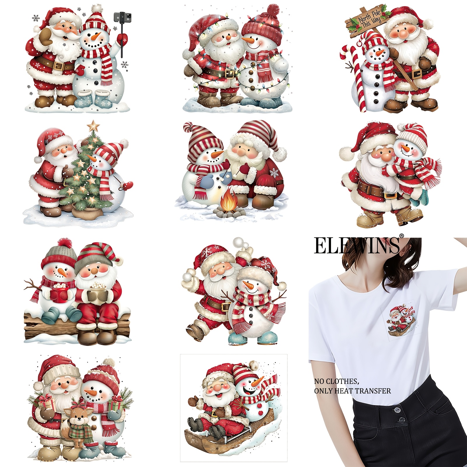 TEMU 12 Sheets Cute Santa Snowman Christmas Iron On Transfers Stickers, Dtf Transfers Ready To Press Iron On Stickers. Ideal For T-shirts, Hoodies,