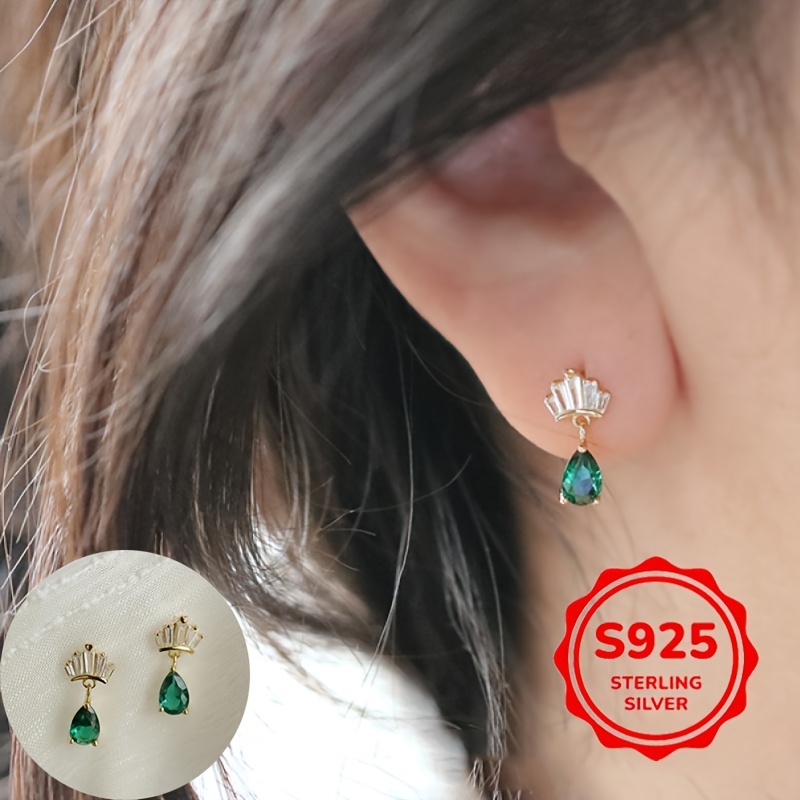 925 Silver Crown Stud Earrings with Green Zirconia