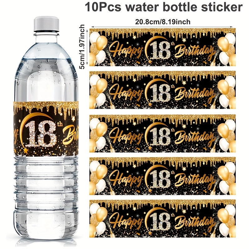 Image of 10pcs, 18th Black Bottle Stickers, Happy Birthday Old Pe Water Bottle Labels, 18th Birthday Decoration Set Partyneeds Party Decorations