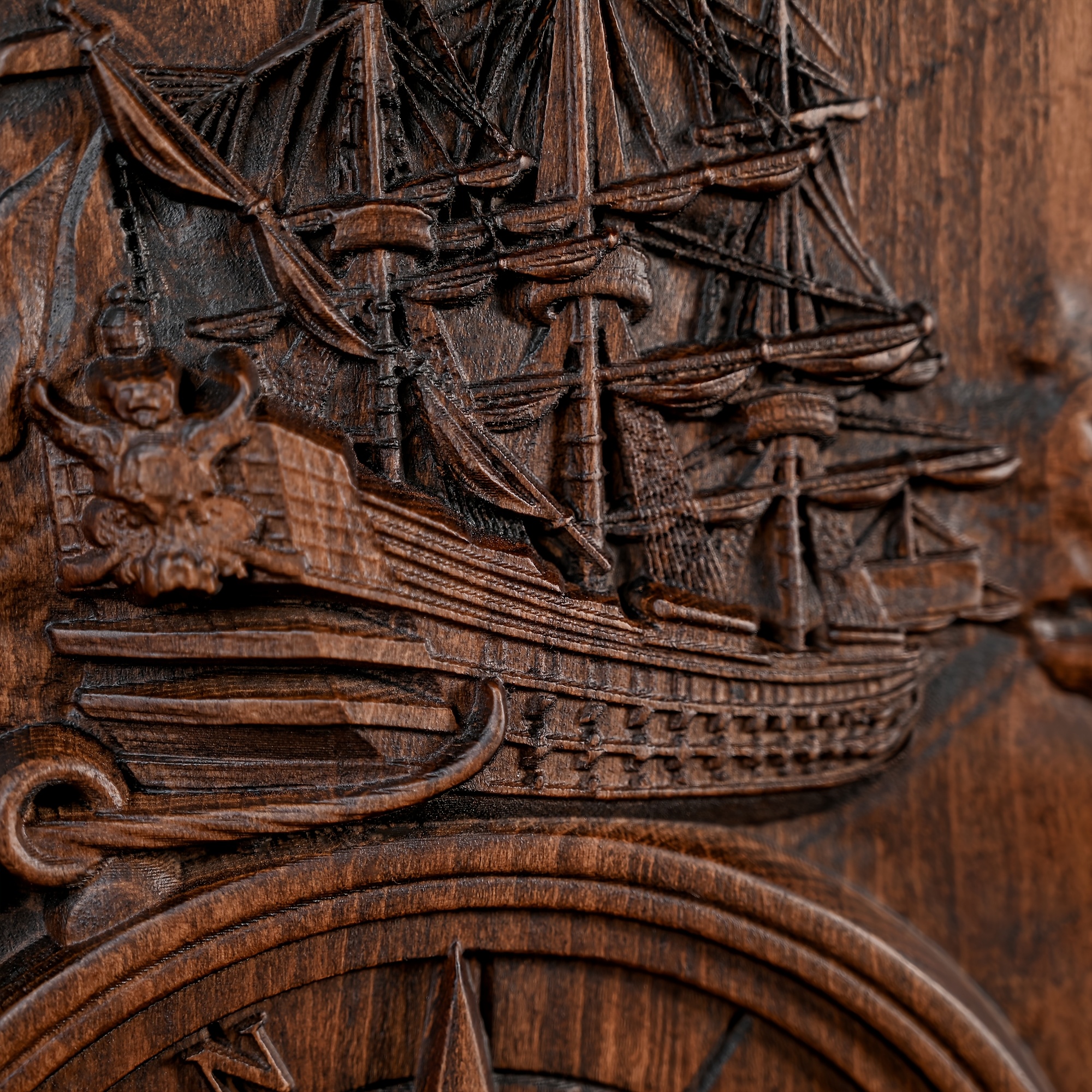 Handcrafted 3D Vintage Nautical Solid Wood Relief Wall Hanging