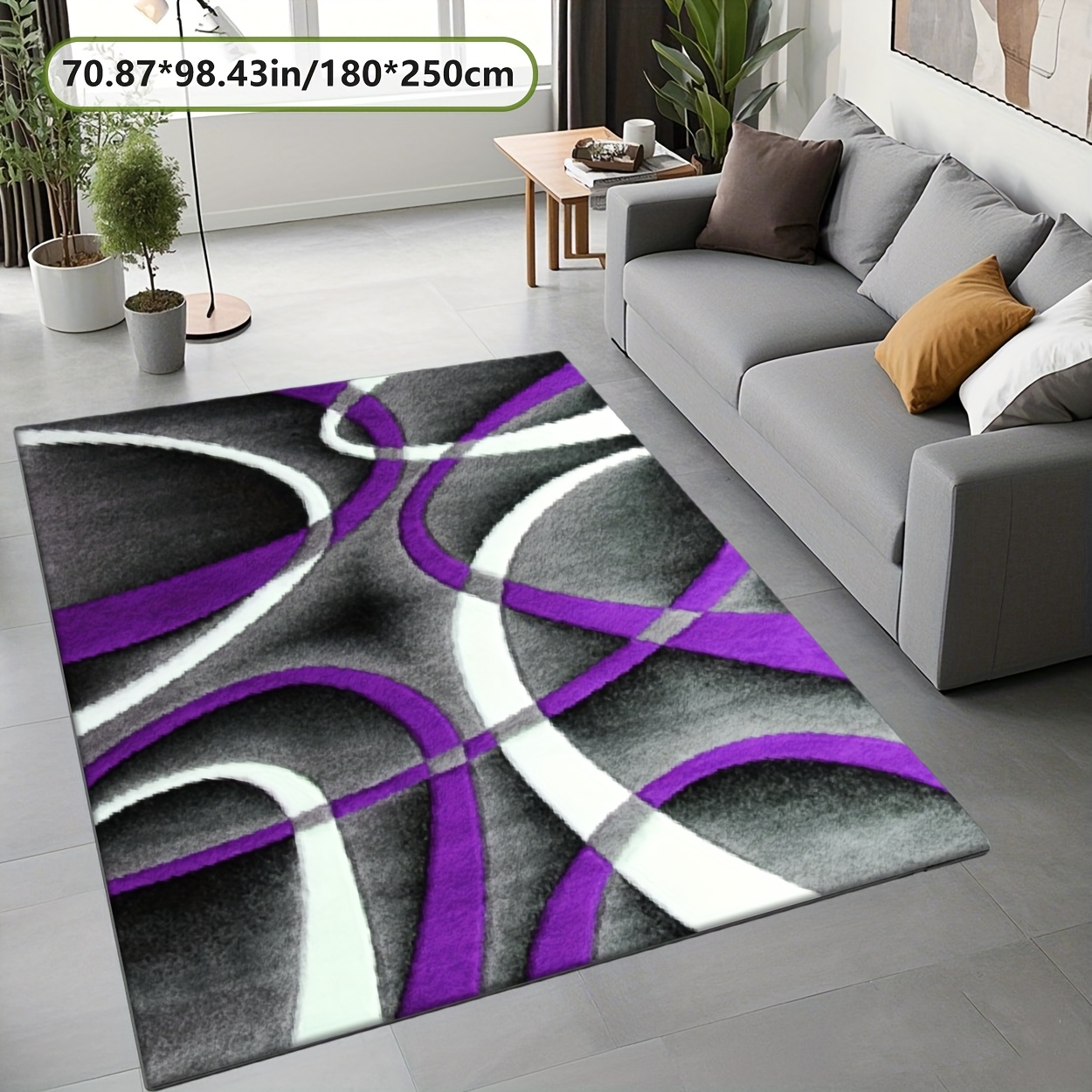 TEMU Soft Plush Rug With A Dotted Plastic Bottom, Featuring Geometric Patterns And 2d Printing. This Stylish Art-style Carpet Is Perfect For Home