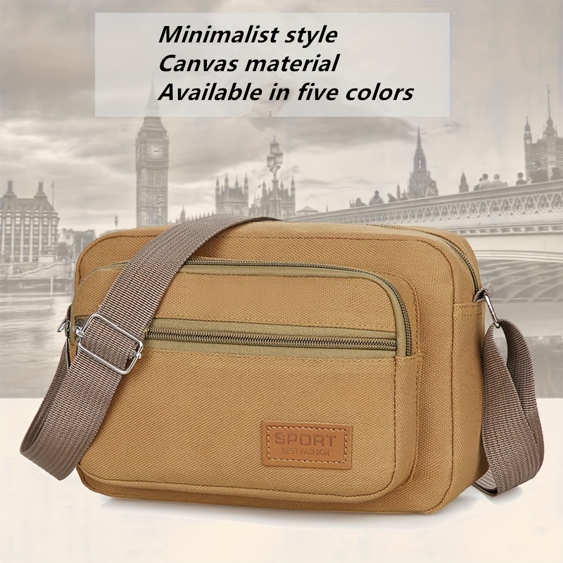 TEMU Versatile Retro Canvas Square Sling Bag With Adjustable Shoulder Straps For Men And Women, Casual Satchel Bag For Daily Commute And Outdoor Activities