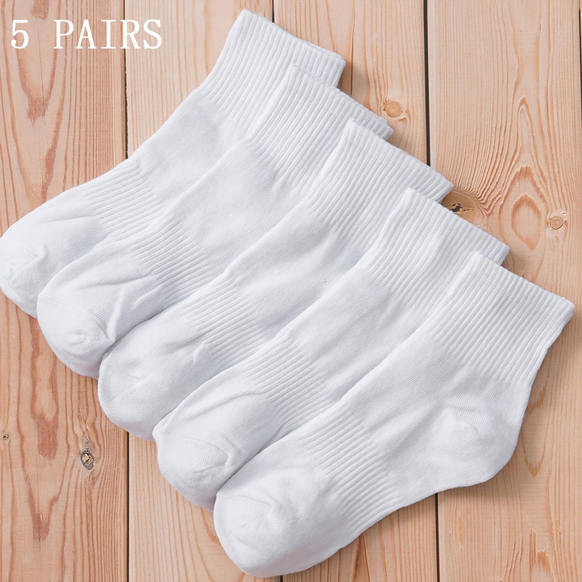 TEMU 5 Pairs Women' Short Socks, Ankle Socks, White Socks, White Campus Socks, Couple Socks, Breathable And Moisture-wicking, Casual Athletic Style,