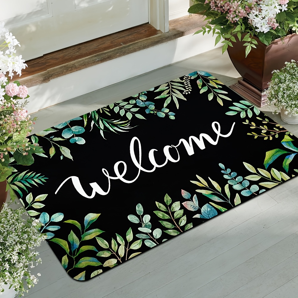 

1pc Fresh - , Absorbent & Non-slip Polyester Door Mat With "welcome" Text, Machine Washable For Entrance Decor, Mat For Front Door