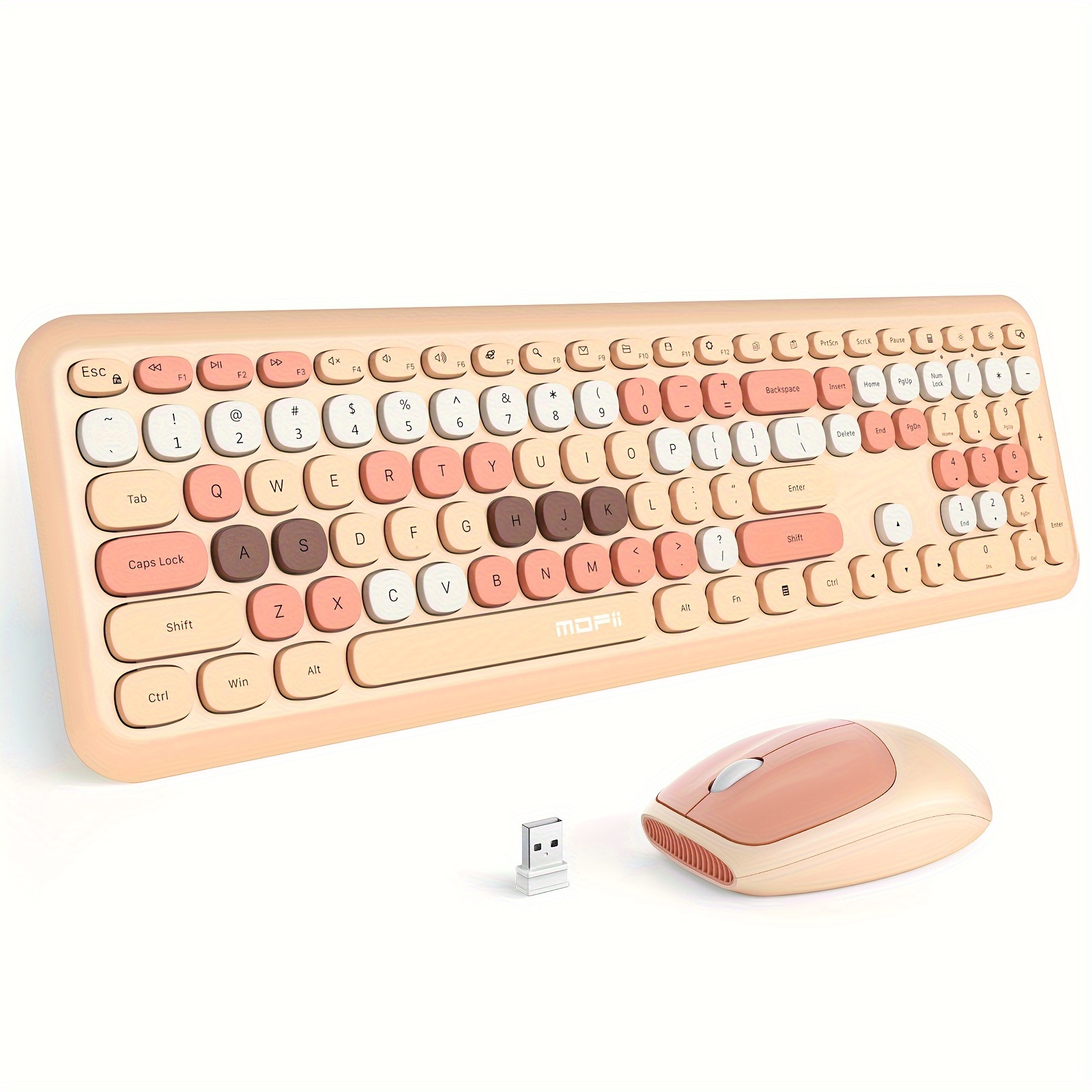 

Combo, Ergonomic Full Size Retro Low-noise Keyboard With Cute Keycaps, Compatible With Windows, Pc, For Home And Office Keyboards