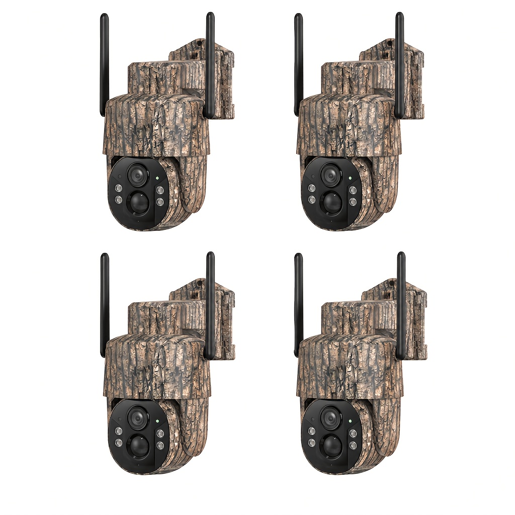 TEMU 4pcs 4g Lte Solar Trail Camera Set, Christmas Special - 2k , Night Vision, Built-in Sim Card, Motion Activated, Perfect Gift For Hunters And 1pc