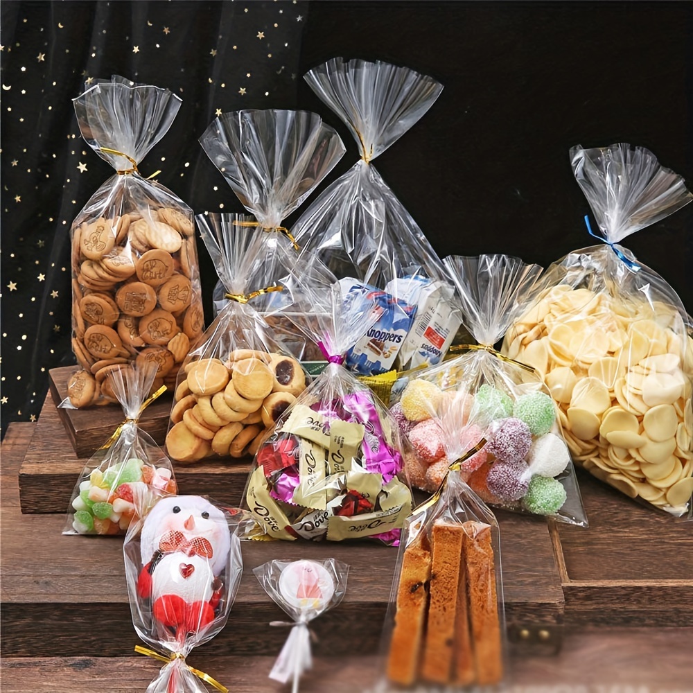 

100pcs Transparent Gift Bags, Transparent Plastic Packaging Bags, Suitable For Biscuits, Candy, Chocolate, Etc