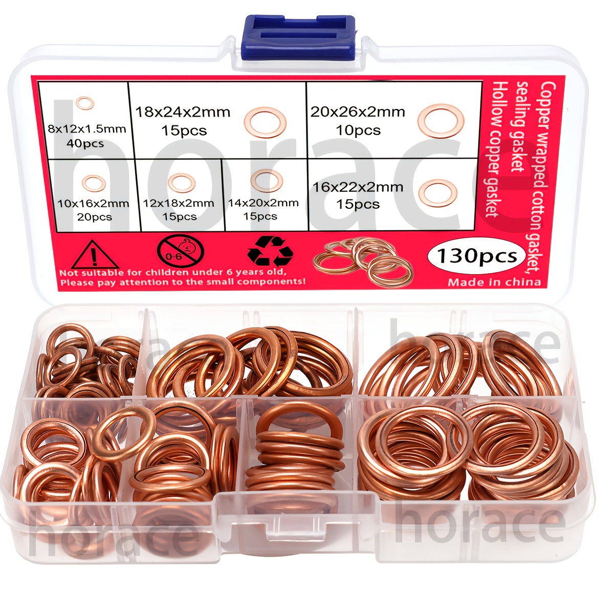 TEMU 130pcs Copper-clad Washers, Copper-clad Gaskets, Compression Sealing Washers, Purple Copper Washers, Oil Drain Screw Washers, Oil Pan Screw