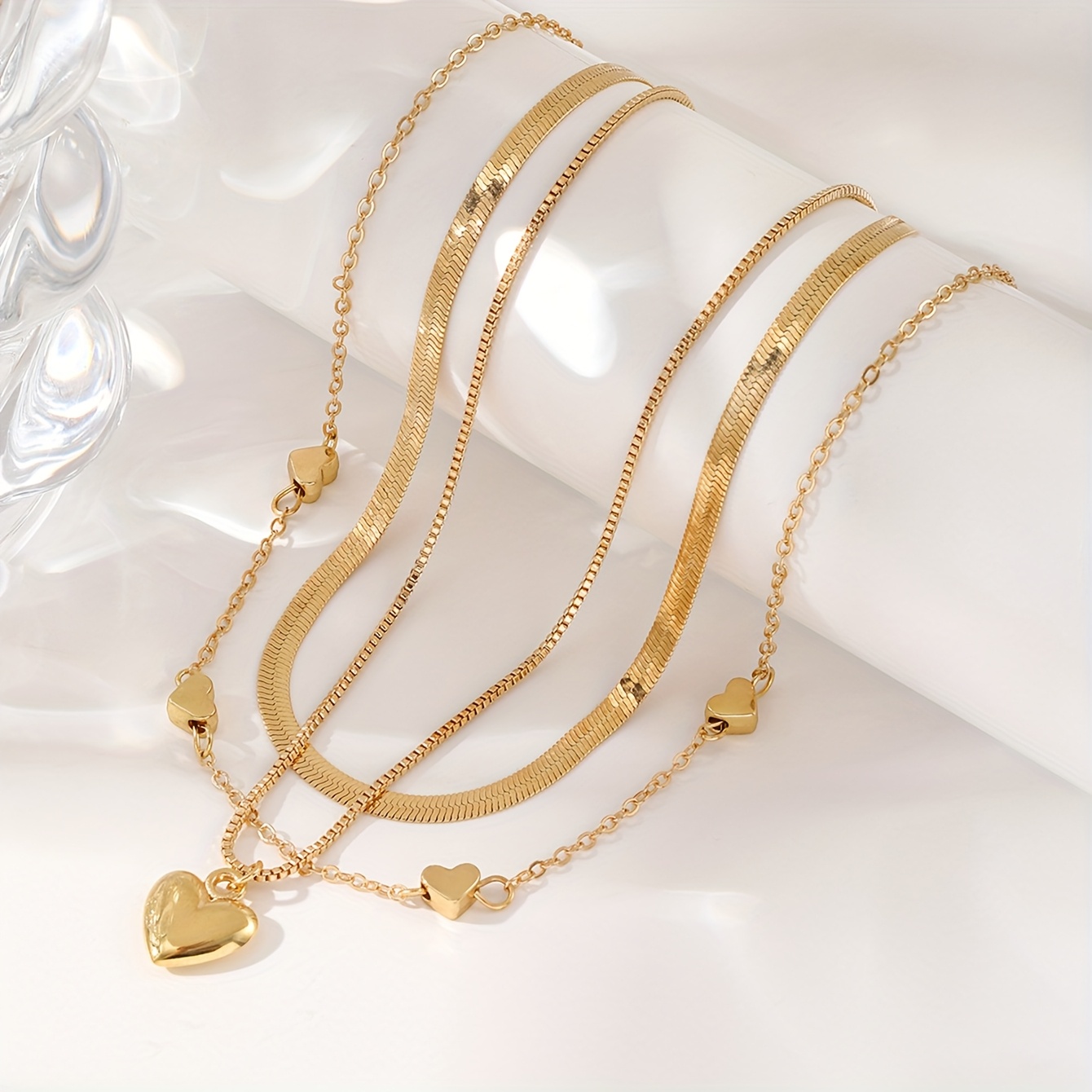 Set de 3 piezas, Collar de corazón, serpiente y hueso de múltiples capas – Joyería de alta calidad, diseño elegante mejorado, perfecto para ropa casual o accesorios de temporada de bodas, regalo ideal para mejores amigas y compañeras de clase, elegante collar para mujer, collar con colgante en espiral, collar de hueso de serpiente, collar de los Tres Reinos, joyería para mujer, collar largo para mujer