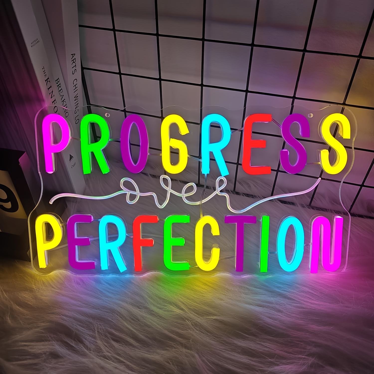 

Progress Over Neon Sign - Polished Metal , Plastic Material, Wall Hanging, Switch Control, Usb Powered, Multipurpose For Classroom, Bedroom, Inspirational Wall Art Decor, No Battery Required